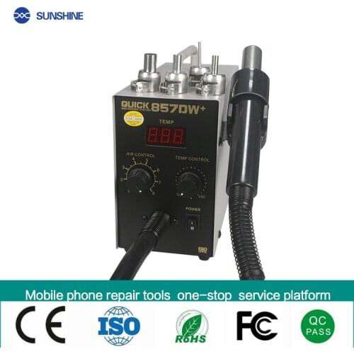8 Set Quick 857DW+ Soldering Station 580W Adjustable Hot Air Gun Station with Heater Helical Wind Air Gun SMD Hot Rework Station