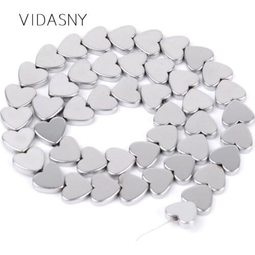 Silver Plated Natural Heart Hematite Stone Beads For Jewelry Making 6mm-8mm Round Spacer Diy Bracelet Necklace 15'' Wholesale