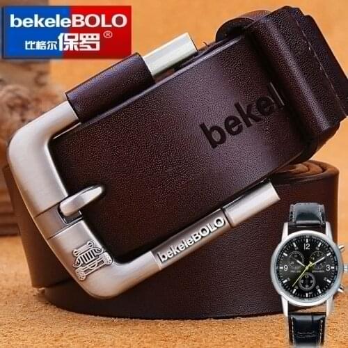 Free watch 2019 new fashion luxury men high quality cow leather genuine leather waist strap chain male buckle belt for men