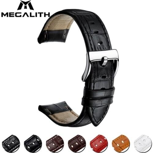 MEGALITH 16mm 18mm 20mm 22mm Genuine Leather Watch Bands For Men and Women Watch Accessories Wristband Black Watch Bracelet Belt