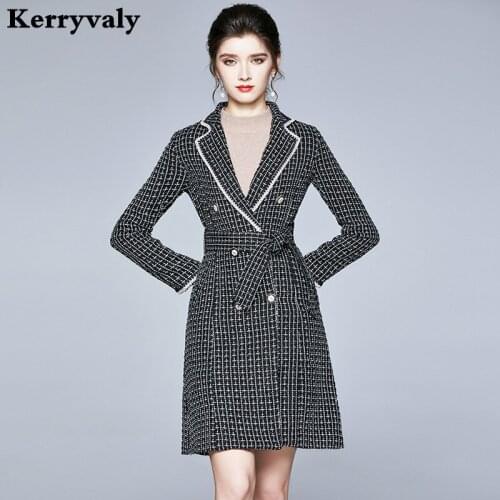 England Suit Collar Tweed woolen Plaid Gothic Coat Women Long Sleeve Double-row Button-down Body Winter Coat Windshield K8724