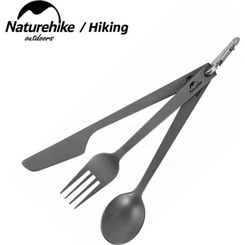 Naturehike Titanium 3In1 Food Tableware Cutlery Knife Fork Spoon Camping Hiking Picnic Ultralight Outdoor Portable High Strength