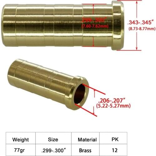 Maifield Carbon Arrow 11/32"(8.77mm) 77 Grain Brass Inserts.244 /. 299" ID for Arrow Shaft Archery Accessories