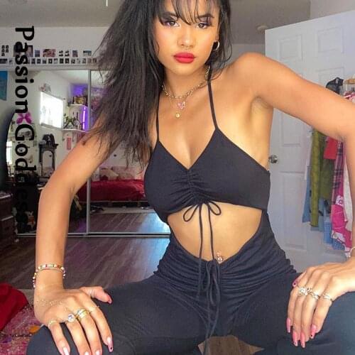 Party Women Drawstring Slim Strap Jumpsuits Backless Bandage Hollow Out Rompers Outfits Flare Pants One Piece Jumpsuit Overalls