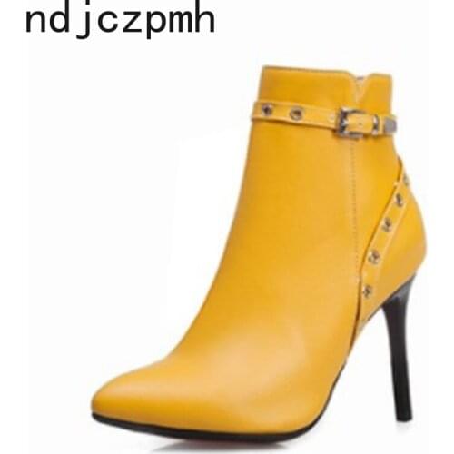 Womens Boots The New fashion winter Pointed zipper High heel Martin boots Womens shoes plus size 34-50 Heel Height 10cm black