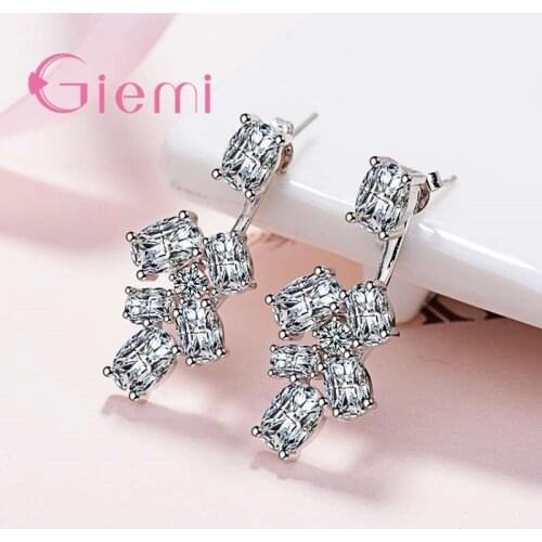 Noble 925 Sterling Silver High-End Jewelry Stud Earrings for Ladies Mosaic Paved Full White Clear Zircon Daily Collection