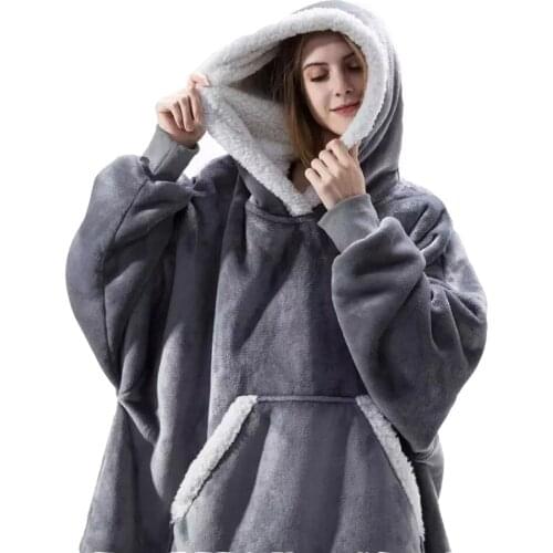 Winter Warm Blanket Hoodie Large Microfiber Plush Blankets With Sleeves Soft Sweatshirts Wearable Hooded Blankets