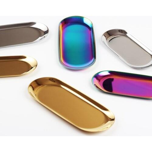 The Nordic Ins Gold Oval Plates European Style Jewelry Tray Stainless Steel Plate Metal Desktop Receive Dish