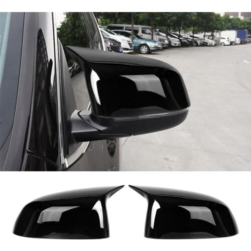 1Pair Glossy Black Horned Side Wing Door Mirror Cover Caps M Style Fit for BMW X5 F15 X6 F16 28i 35i 2014 2015 2016 2017 2018