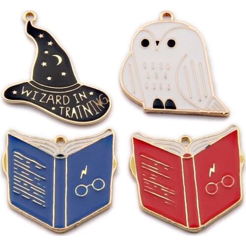 10Pcs/lot Cartoon Magic Hat Owl Enamel Mini Charm DIY for Necklace Earring Pendant Dangle Charms Handmade Jewelry Make