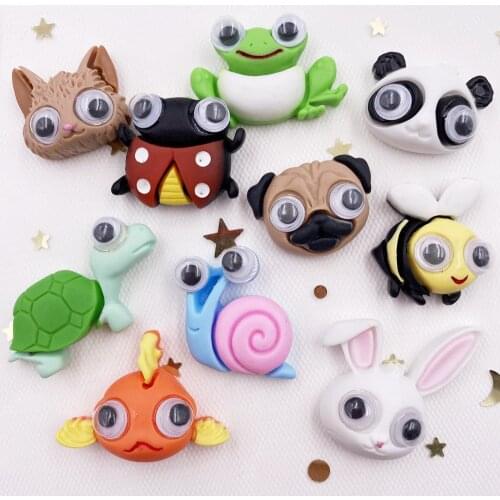 10PCS Resin Hand-paint Moving Eyes Cute Colourful Animals Flatback Cabochon Stone Scrapbook Christmas Halloween Ornament Crafts