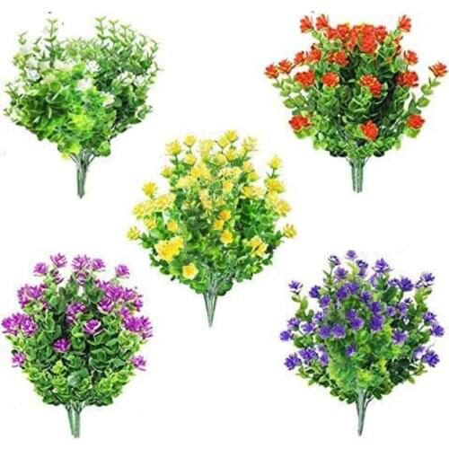 15 Bundles Outdoors Artificial Flowers Faux Plastic Greenery UV Resistant Shrubs Plants for Indoor Vase Outside Hanging