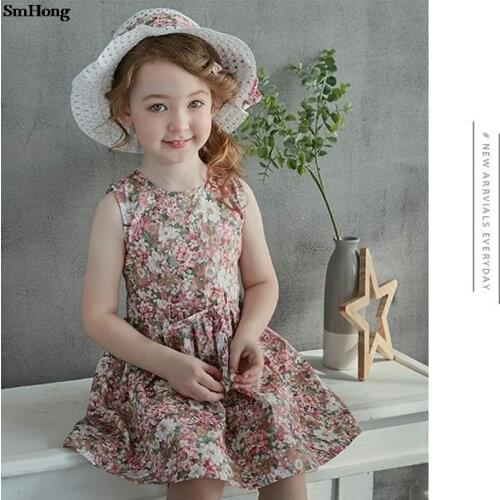2 3 4 5 6 7Years Toddler Baby Girls Sleeveless Cotton Dress with Hat 2pcs Summer Clothing Sets Baby Girl Dress Party Beach Dress