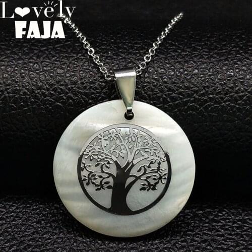 2021 Fashion Shell Stainless Steel Tree of Life Chain Necklace for Women Silver Color Necklace Jewelry gargantilla N1890
