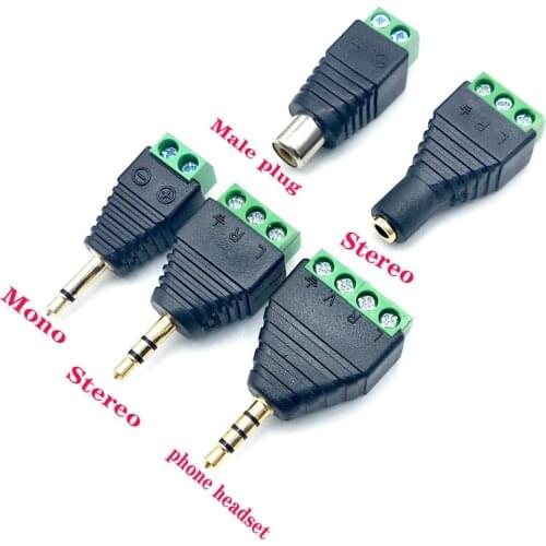 2pcs/lot 3.5 jack connector stereo adapter 3.5mm RCA audio mono channel plug to screw terminal audio mono channel plug