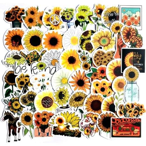 50pcs Creative Fall Sunflowers Stickers No Repeating PVC Bike Motorcycle Helmet Car Styling Accessories Stickers