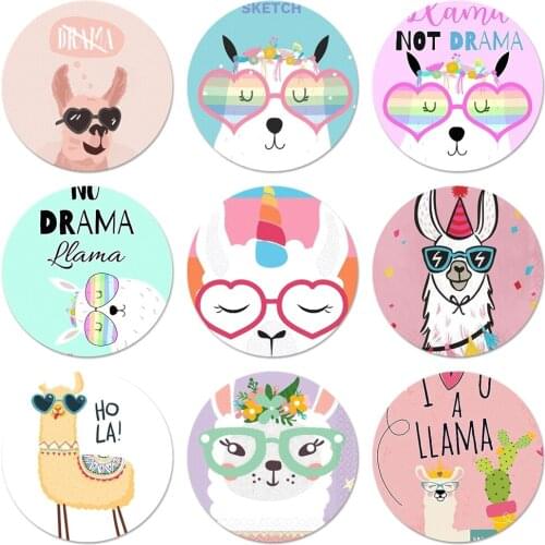 58mm Llama Alpaca Animal Face In Rainbow Glassess Icons Pins Badge Decoration Brooches Metal Badges For Backpack Decoration