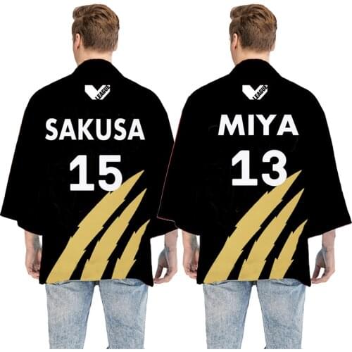 Anime Haikyuu Nekoma High School Shoyo Hinata Cloak Kimono Cosplay Costume Cardigan Robe Cospaly Costume Print Casual Coat