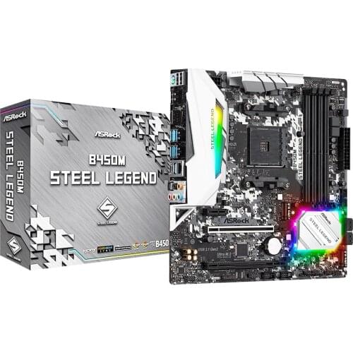 ASRock Super Alloy B450M Steel Legend Desktop Motherboard Socket AM4 DDR4 64G SATA3, 1 Ultra M.2 USB 3.1 VGA HDMI Micro-ATX