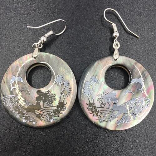 Free shipping Fashion Jewelry Mother of pearl Shell Mermaid Dolphin Art Dangle Earring MC8357