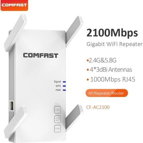 Wireless Wifi Repeater Wifi Extender router long range signal booster Amplifier 2.4/5.8Ghz 300/2100Mbps WiFi Ultraboost for Home