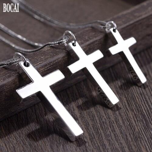 BOCAI real S990 pure silver jewelry polishing process silver cross pendant couple models glossy man and woman pendant