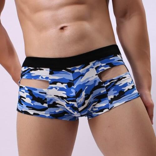 Mens Underwear Boxer Penis Pouch Camouflage Hollow Men Boxers Breathable Hole Slips Low Rise Panties
