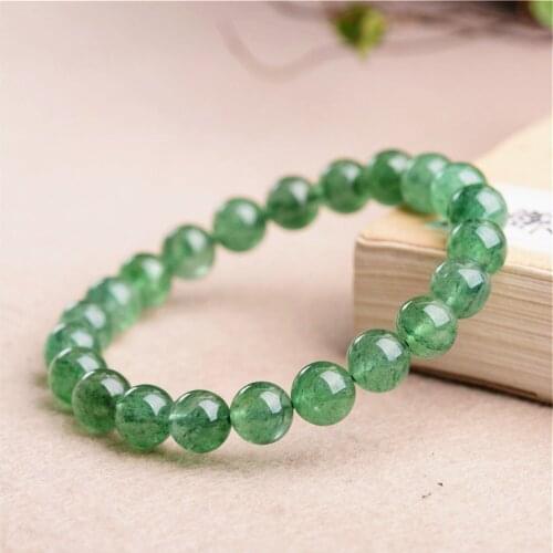 Grade AA Natural Green Strawberry Quartz Beaded Bracelet 8mm 10mm 12mm 14mm Round Bead Bangle Stretch Prayer Bracelet BR016