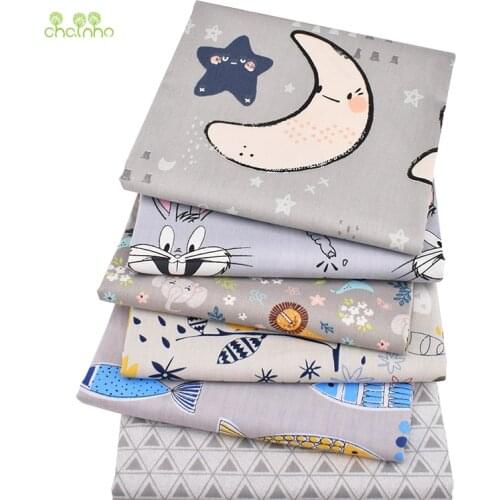 Chainho,6pcs/Lot,Gray Cartoon Series Printed Twill Cotton Fabric,Patchwork Cloth,DIY Sewing Quilting Material For Baby&Children