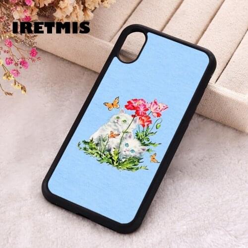 Iretmis 5 5S SE 2020 Phone Cover Cases for iPhone 6 6S 7 8 Plus X Xs Max XR 11 12 MINI Pro Rubber Silicone Blue Meow Meow