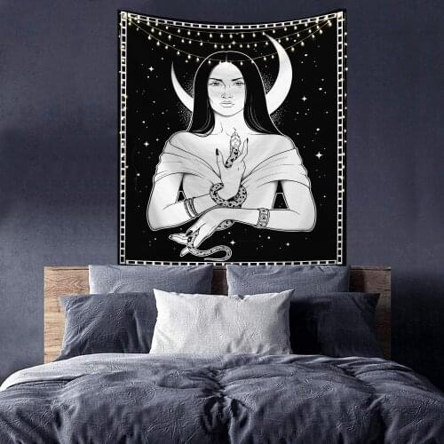 Black White Goddess Tapestry Wall Hanging Home Dorm Decor Tapestries Bedroom Cloth Ancient Divination Prayer Witchcraft Supplies