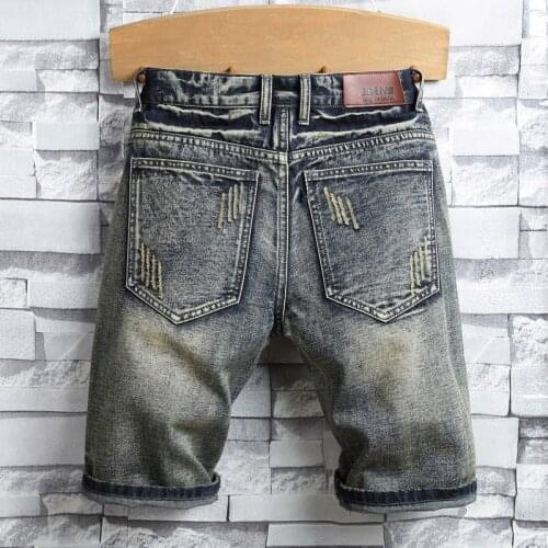 Casual Denim Short Streetwear Straight Biker Jeans Short Plus Size 40 Bermudas Hombre New Summer Mens Vintage Ripped Patch