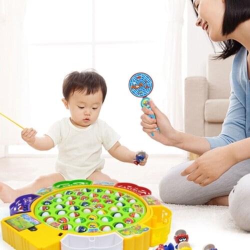 Electronic Musical Rotating Fishing Tray Toy Children Board Play Fish Game Magnetic Fish Outdoor Sports Educational Toys
