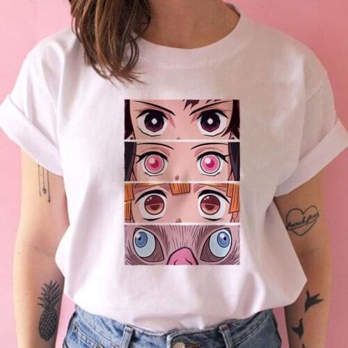 Demon Slayer White Print Shirts T Shirt Graphic Tops Japanese Anime Harajuku Women Short Sleeve Kawaii Tees Streetwear Punk
