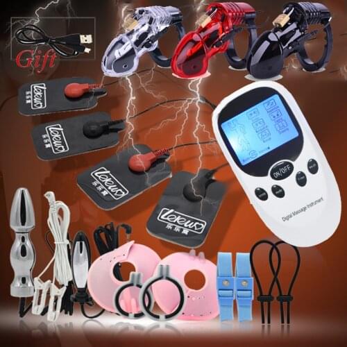 USB Charging Host,Electric Shock Anal Vaginal Plug Urethral Catheter Penis Plug Ring Cock Cage Nipple Clamp/Pad BDSM Sex Toy Kit