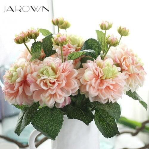 Artificial silk 1 Bunch Dahlia Floral Bouquet Fake Flower Arrange Table Daisy Wedding Home Decor Party accessories Flores Red