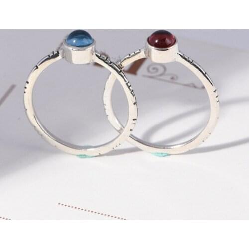 BOCAI Real 100% S925 Silver Jewelry Garnet Ring for Woman Simple Art Fashion Topaz Woman Ring