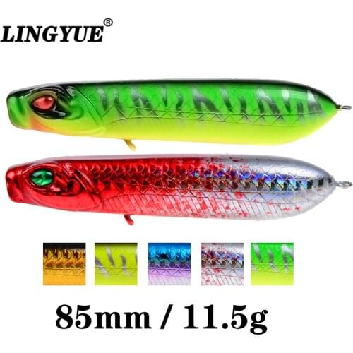 LINGYUE Perch Bait Topwater Popper Fishing Lure 85mm 11.5g Crankbait Isca Artificial Minnow Lures Carp Leurre