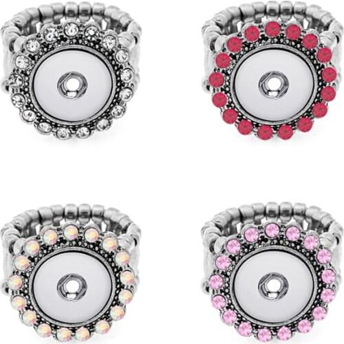 Fashion Adjustable 013 Plated Press Snap Buttons Spring Button Crystal Rings For Women Fit 12mm Buttons Ring Charm Jewelry