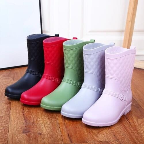 Fashion Short High Heel Rain Boots Womens Classic Rain Boots Waterproof Rubber Shoes Non-slip Kitchen Shoes Martin Water Boots