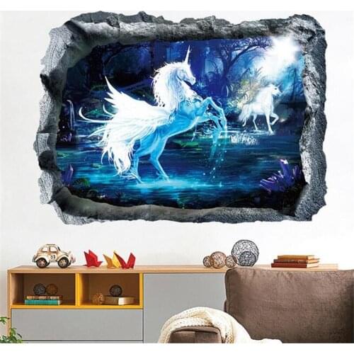 Cartoon Unicorn Tree 3d Vivid Wall Stickers For Kids Room Children Bedroom Decoration Poster Mural