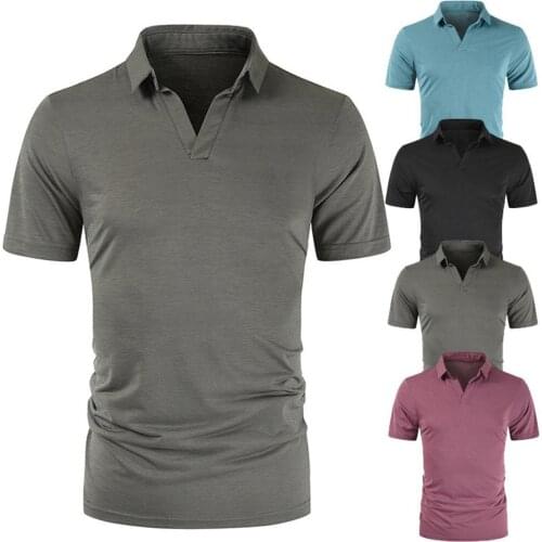 Men Casual Solid Color Turn Down Collar Short Sleeve Top Slim Business Shirt