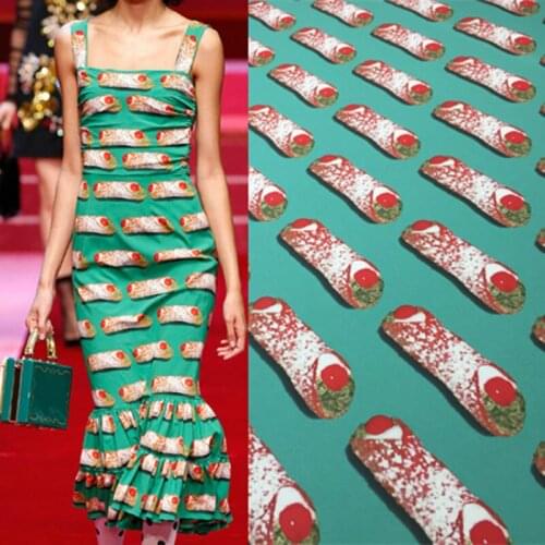 Soft Spring and Summer Hand-painted Green Pattern Printed Fabric for Dress Shirt Womens Clothing Fabrics Per Meter for Sewing