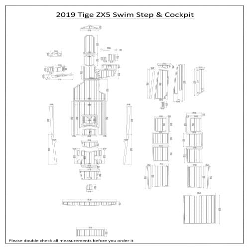 2019 Tige ZX5 Swim Step & Cockpit& Storag Pad Boat EVA Teak Decking 1/4" 6mm