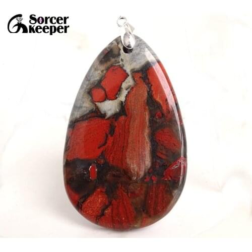 Real Natural Bloodstone Gem Stone Pendant Necklace Polished Drop Agates Slice Fashion Crystal Beads For Jewelry Making BE714