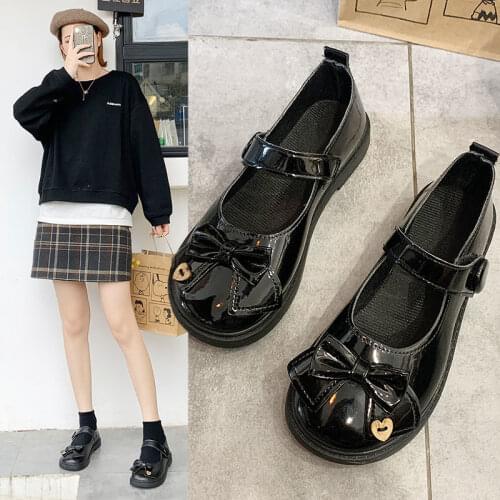 British style small leather shoes fashion all-match black student sweet bow Mary Jane shoes shallow mouth womens single shoes