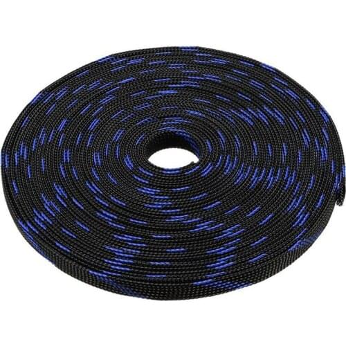 Pet Braided Sleeving 32.8 Feet 10M Expandable Cable Wrap 10Mm Diameter Wire Sheath Blue Black