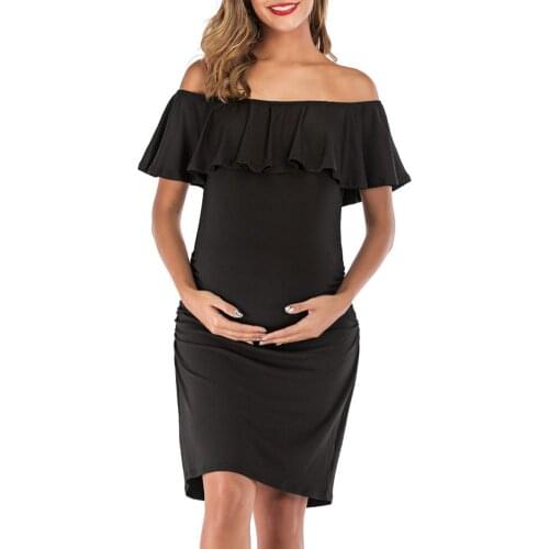 Off Shoulder Maternity Dresses Ruffles Pregnancy Dresses Women Bodycon Dress Summer Pregnant Maternity Clothings