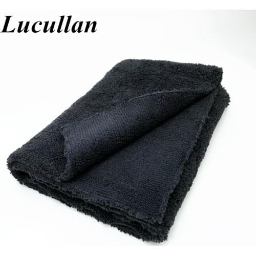 Lucullan 40X40CM 450GSM Black Monster Edgeless Microfiber Towel For Soft Paints Wax and Polishing Removal