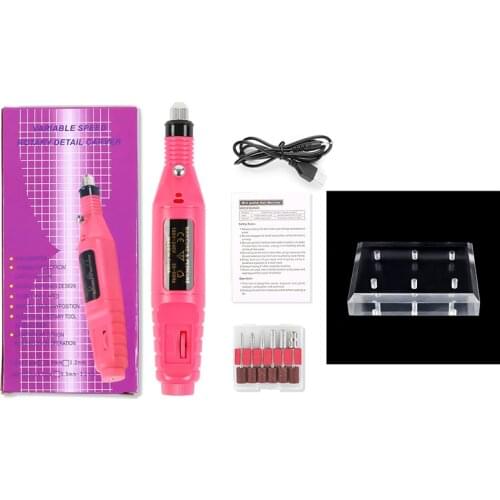 7 Colors Nail Polisher Electric Mini High Speed Replaceable Grinding Head USB Portable Nail Grinding Machine Display Base Tool